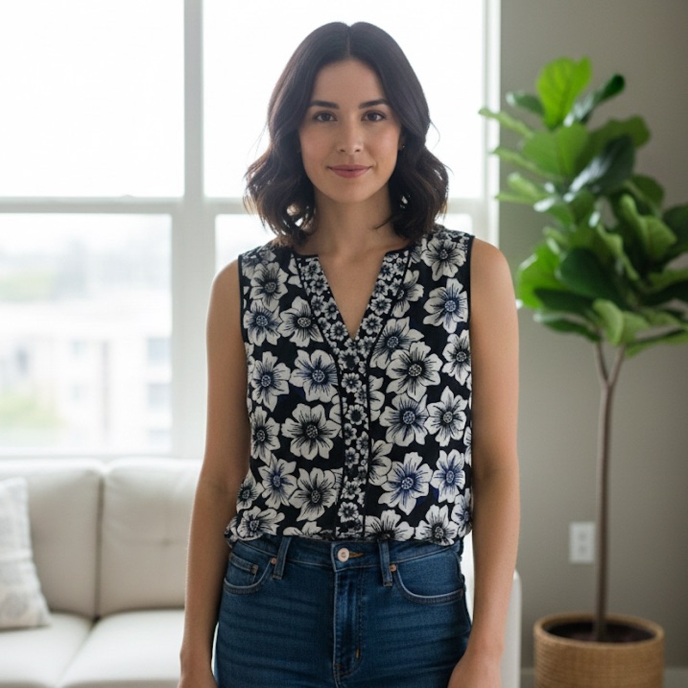 Kate Spade Hollyhock Floral Button Up Silk Tank Top